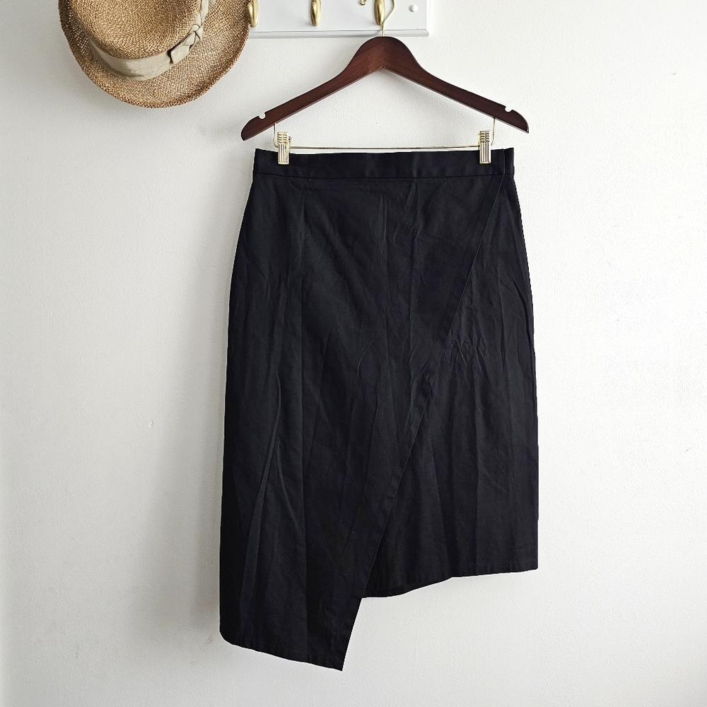 🖤 NWT Towowge Asymmetrical Wrap Black Cotton Skirt | Made in USA | Size L
